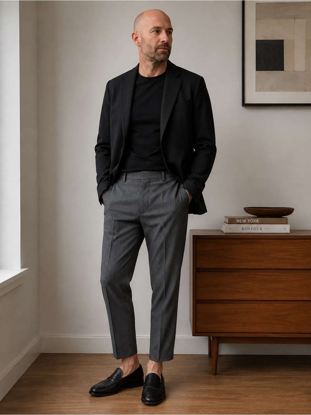 Uniqlo Men's Charcoal Pinstripe Dress Pants